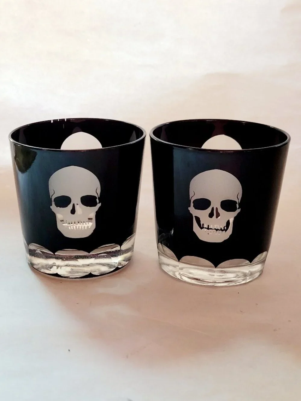 Pottery Barn Etched Skull Double Old-Fashioned Glasses